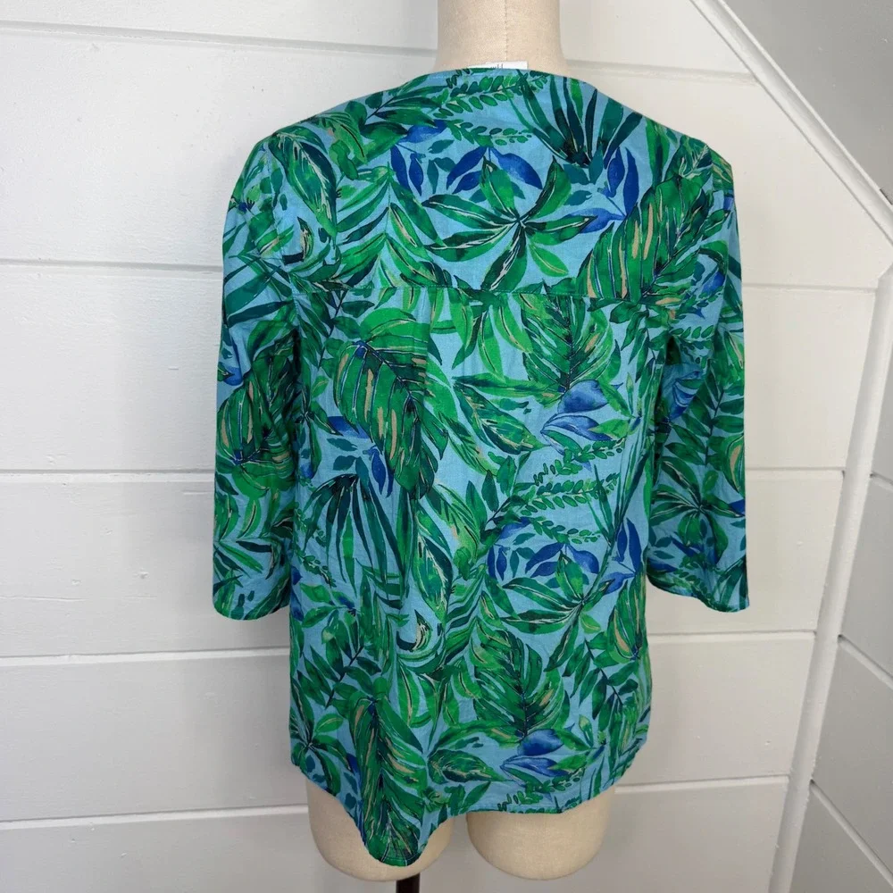 J. Jill Two Piece Set Small Green Blue Tropical Cruise Resortwear Matching